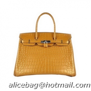 Top Quality Hermes Birkin 35CM Tote Bag Gold Shiny Croco Leather H6089 Silver