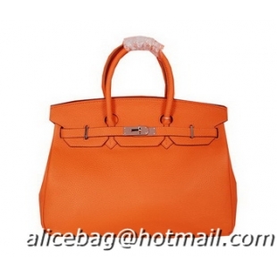 Good Quality Hermes Birkin 35CM Tote Bag Orange Original Grainy Leather H35 Silver