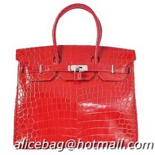 Unique Style Hermes Birkin 35CM Tote Bag H35 Red Iridescent Croco Leather Silver