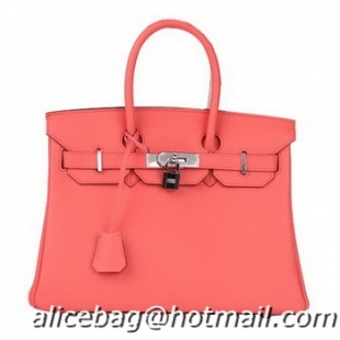 Good Quality Hermes Birkin 30CM Tote Bag Light Red Original Leather H30 Silver