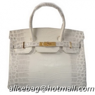 Free Shippings Hermes Birkin 35CM Tote Bag H35 OffWhite Croco Leather Gold