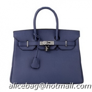 Classic Practical Hermes Birkin 30CM Tote Bag RoyalBlue Original Leather H30 Silver