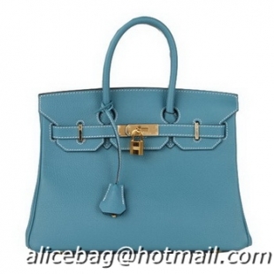 Top Quality Hermes Birkin 30CM Tote Bag H30 Blue Original Leather H30 Gold