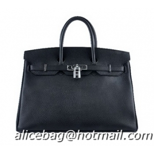 Duplicate Hermes Birkin 35CM Tote Bag H6089 Black Grainy Leather Silver