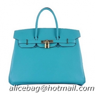 Discounts Hermes Birkin 35CM Tote Bag H6089 Light BLue Grainy Leather Gold