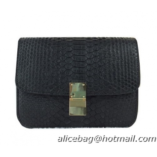 Good Quality Celine Classic Box Small Flap Bag Snake Leather 11042 Black