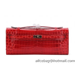 Hermes Kelly Clutch Bag Croco Leather K1002 Red