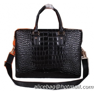 Hermes Briefcase Croco Leather H3856 Black