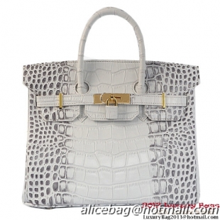 Hermes Birkin 30CM Tote Bag Croco Grey Leather H30 Gold