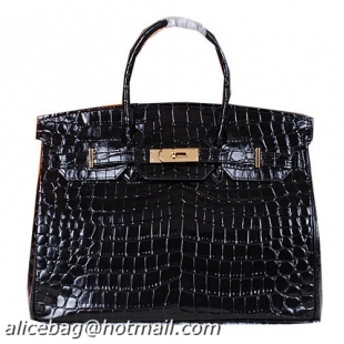 Hermes Birkin 35CM Tote Bag Shiny Croco Leather H35C Black