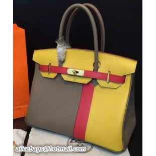 Good Product Hermes Birkin 35CM Tote Bag Litchi Leather HB35TT Blue&Grey&Red