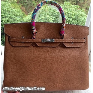 Modern Hermes Birkin 40CM Bag Wheat Litchi Leather BK40 Silver