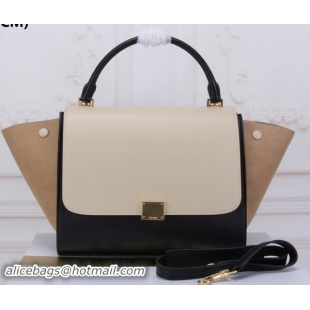 Comfortable Celine Trapeze Bag Original Suede Leather CT3342 OffWhite&Black&Apricot