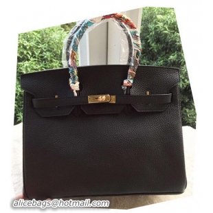 Grade Quality Hermes Birkin 35CM Tote Bag Black Litchi Leather BK35 Gold