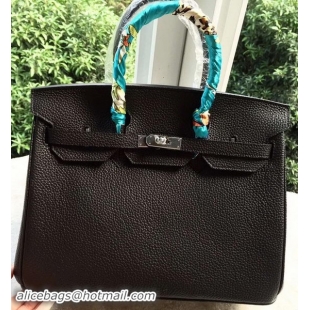 Expensive Hermes Birkin 35CM Tote Bag Black Litchi Leather BK35 Silver