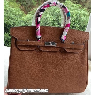 Buy Luxury Hermes Birkin 35CM Tote Bag Brown Litchi Leather BK35 Silver