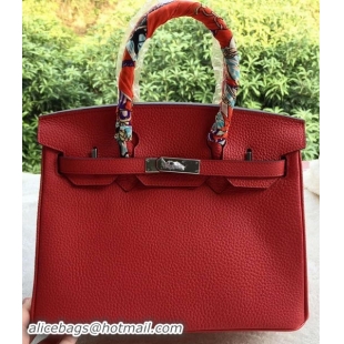 Luxury Hermes Birkin 30CM Tote Bags Red Calfskin Leather BK30 Silver