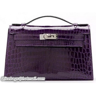 Comfortable Hermes MINI Kelly 22cm Clutch Croco Leather KL22 Purple