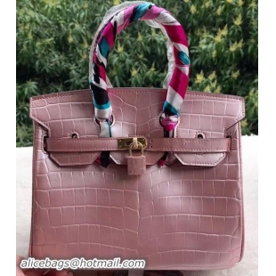 Top Grade Hermes Birkin 25CM Tote Bag Croco Leather H25TCO Pink