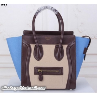 Crafted Celine Luggage Micro Tote Bag Original Leather CLY33081M Apricot&Wine&Blue