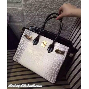 Low Cost Hermes Birkin 30CM Shoulder Bag White&Black Croco Leather H30 Gold