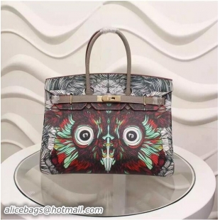 Traditional Discount Hermes Birkin 35CM Tote Bag Litchi Leather HB35GP Owl Pattern