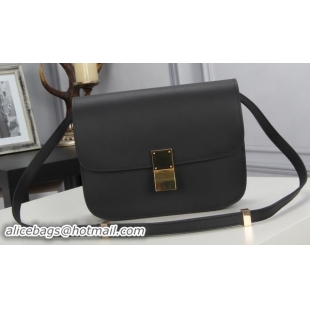 Refined Celine Classic Box Flap Bag Calfskin Leather C3369 Black