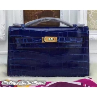 Discount Fashion Hermes MINI Kelly 22cm Tote Bag Croco Leather KL22 Blue