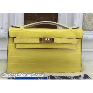 Expensive Hermes MINI Kelly 22cm Tote Bag Croco Leather KL22 Lemon