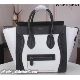 Buy Luxury Celine Luggage Mini Tote Bag Original Litchi Leather CLY33081L White&Black