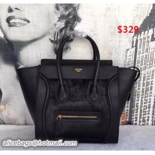 Fashion Celine Luggage Micro Tote Bag Suede Leather Black