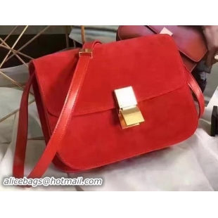 Famous Celine Classic Box Flap Bag Suede Leather C20445 Red