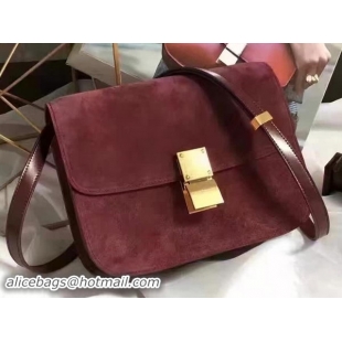 Sophisticated Celine Classic Box Flap Bag Suede Leather C20445 Wine