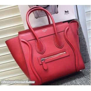 Luxury Discount Celine Luggage Micro Tote Bag in Original Grained Leather 703096 Red/Silver