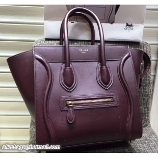 Sumptuous Celine Luggage Micro Tote Bag in Original Smooth Calfskin 703098 Burgundy