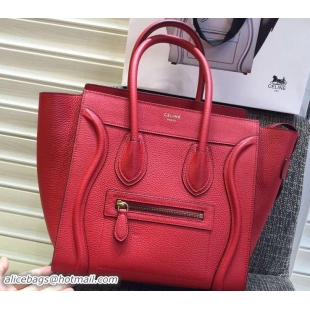 Good Looking Celine Luggage Micro Tote Bag in Original Grained Leather 703096 Red/Gold