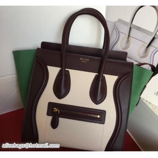 Good Quality Celine Luggage Micro Tote Bag in Original Leather 703099 Burgundy/Grained Beige/Crinkle Green