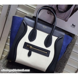 Stylish Celine Luggage Micro Tote Bag in Original Leather Black/Grained White/Crinkle Blue 703101