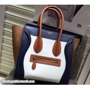 Hot Style Celine Luggage Micro Tote Bag in Original Leather Navy Blue/White/Grained Khaki 703101