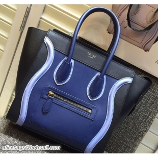 Unique Style Celine Luggage Micro Tote Bag in Original Leather Black/Royal Blue/Sky Blue 703101