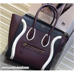 Charming Celine Luggage Micro Tote Bag in Original Leather Black/Burgundy/White 703101