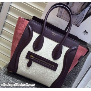 Fashion Celine Luggage Micro Tote Bag in Original Leather Burgundy/Grained White/Crinkle Pink 703101