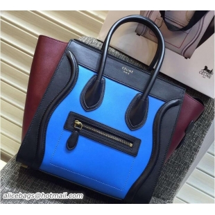 Luxury Celine Luggage Micro Tote Bag in Original Leather Black/Blue/Burgundy 703099