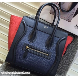 Sumptuous Celine Luggage Micro Tote Bag in Original Leather Black/Grained Navy Blue/Crinkle Red 703101