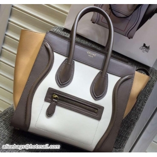 Classic Celine Luggage Micro Tote Bag in Original Leather Coffee/White/Apricot 703099