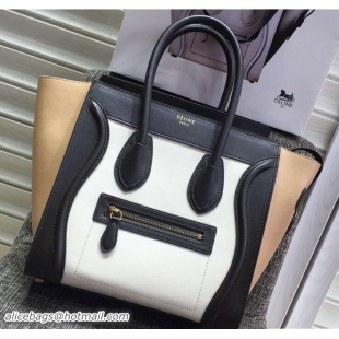 Grade Quality Celine Luggage Micro Tote Bag in Original Leather Black/White/Apricot 703099