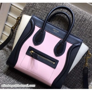 Inexpensive Celine Luggage Nano Tote Bag in Original Leather Black/Cherry Pink/White 7031101