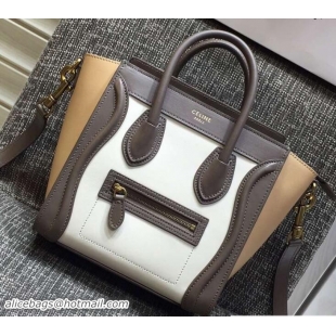 Super Quality Celine Luggage Nano Tote Bag in Original Leather Coffee/White/Apricot 7031101