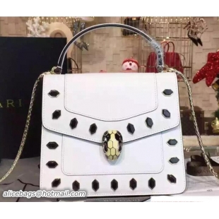 Good Quality Bvlgari Serpenti Forever Flap Cover Bag White Embellished with Onyx 51105-5