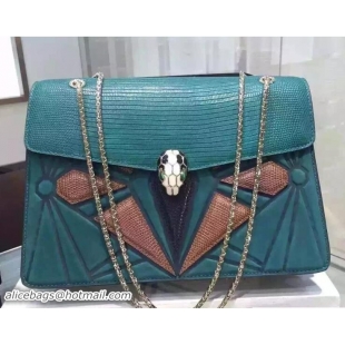 Popular Style Bvlgari Lizard Pattern Serpenti Forever Flap Hobo Large Bag 51104 Green